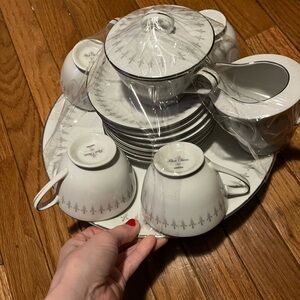 White and Silver Tea Set (Rose China)